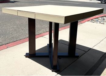 Custom MCM Leather Top & Wood Dining Table