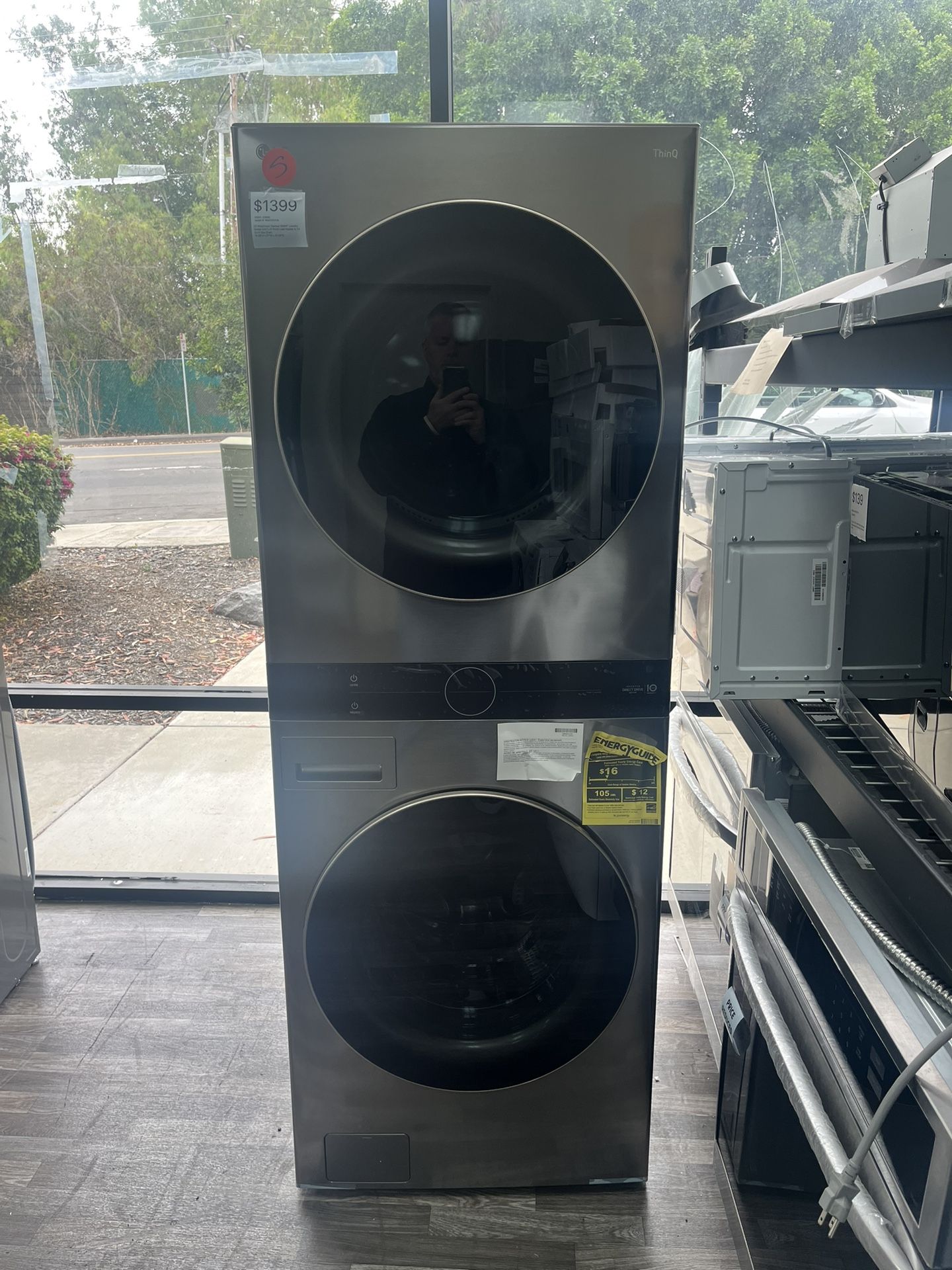 $1399 LG WashTower Stacked SMART Laundry Center 4.5 Cu Ft Front Load Washer & 7.4 Cu Ft Gas Dryer