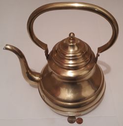 Vintage Metal Big Brass Teapot, Kettle, Kitchen Decor, Cooking, Hanging Decor, Shelf Display, 12" x 10", Heavy Duty, Made in Belgium