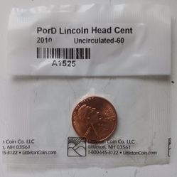 POR-D 2010 LINCOLN HEAD CENT UNCIRCULATED-60, A1525, SELLING FOR $3-$4!