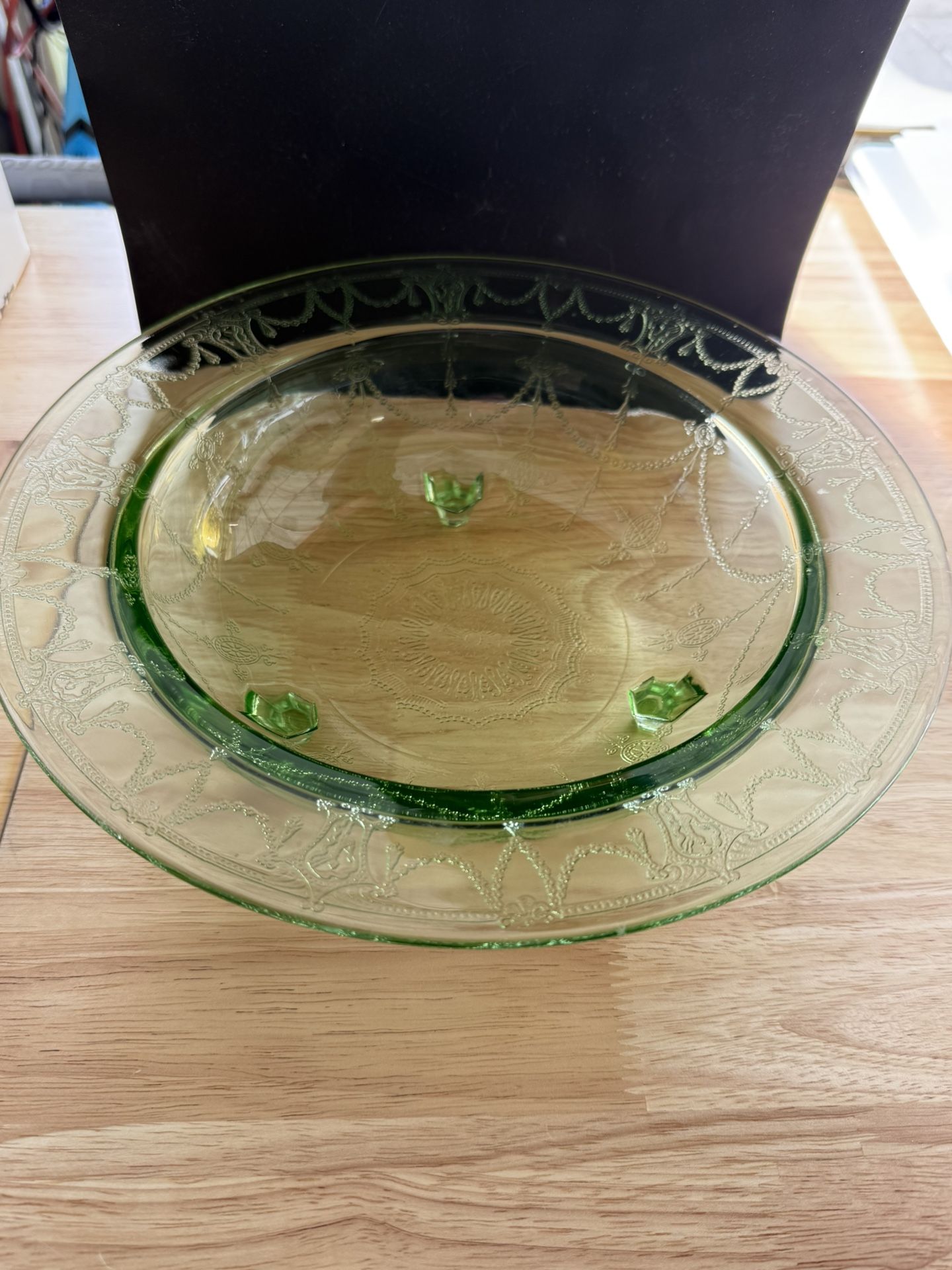 Rare Vintage Vaseline Glass/Uranium Glass, Three Toed Bowl