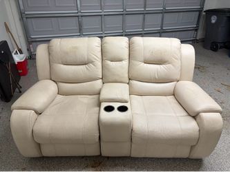 Dual Reclining Sofa / Loveseat with Center Storage - Cream/Beige