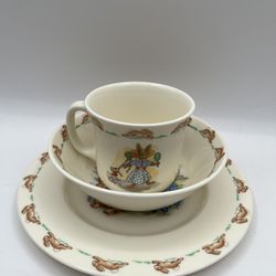 Vintage Royal Doulton Bunnykins English Fine Bone China Plate, Bowl & Cup. Made In England