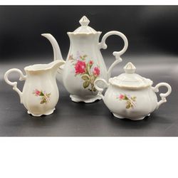 Vintage Moss Rose by Royal Sealy MCM Small Coffee Pot Creamer/Sugar Bowl Set
