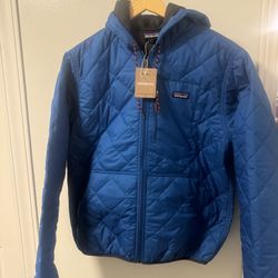 NWT $199 Patagonia Diamond Quilted Mens Bomber Jakets Hoody Endless Blue Medium 