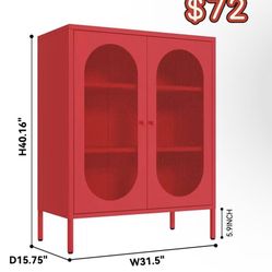 😀 2 Mesh Door Metal Storage Cabinet for Hotel,Office,Garage,3-Tier,2 Removable Shelves, Mesh Door Cabinet, Red