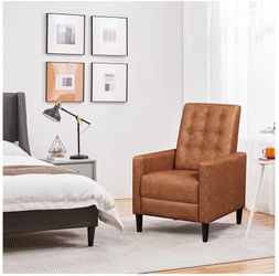 Faux Leather Recliner Sofa Mid-Century Modern Single Reclining Chair Adjustable Back & Footrest Tufted Upholstered Sofa with Pocket Spring Living Room