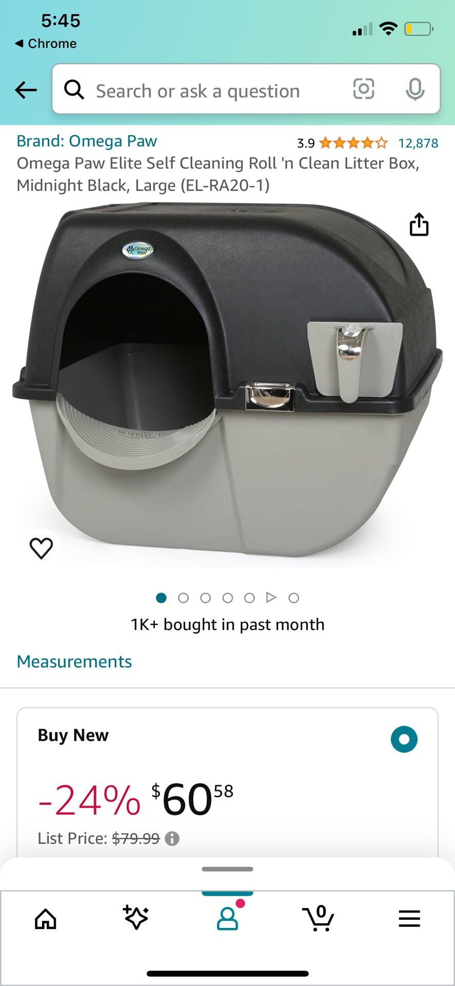 Cat Litter Box - Omega Paw Elite Self Cleaning Roll 'n Clean Litter Box, Midnight Black, Large.