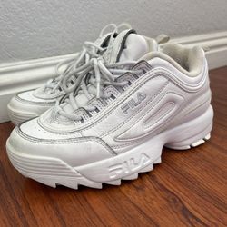 FILA Women's Disruptor II Premium PRM Triple White Walking 5VF80170-100 Sz 6.5