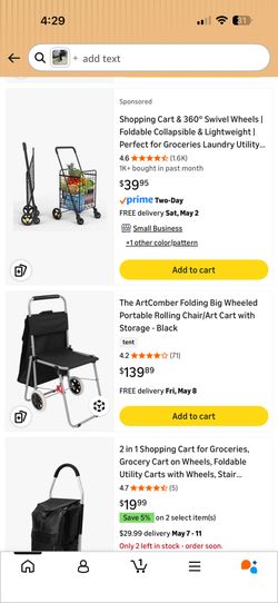 The ArtComber Folding Big Wheeled Portable Rolling Chair/Art Cart with Storage - Black