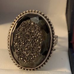 DESIGNER 925 COLLEEN LOPEZ CL LARGE DRUZY QUARTZ STERLING SILVER ADJUSTABLE RING