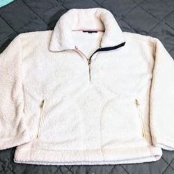Tommy Hilfiger White Faux Fur Sherpa Fleece 1/4 Zip Women's Jacket Size S/P New