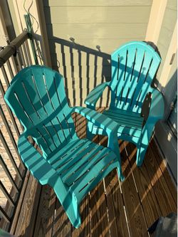 Pair of Teal Plastic Adirondack Chairs