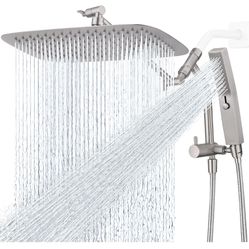 G-Promise All Metal 14 Inch Shower Head with Massage Mode Handheld, Rain Shower