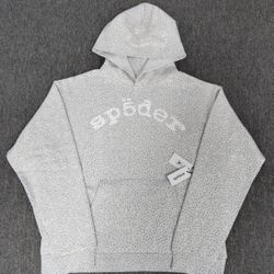 Sp5der VVS Hoodie in heather grey with all-over rhinestone accents