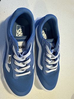 Kids Vans 13.5, never worn. Blue, slip ons