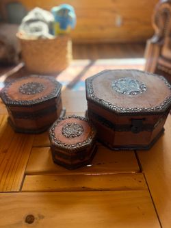Set of 3 Decorative Octagonal Wooden Boxes