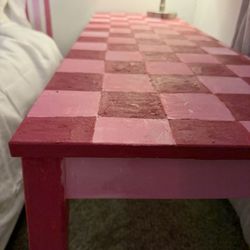 Hand-Painted Pink Checkered Bench
