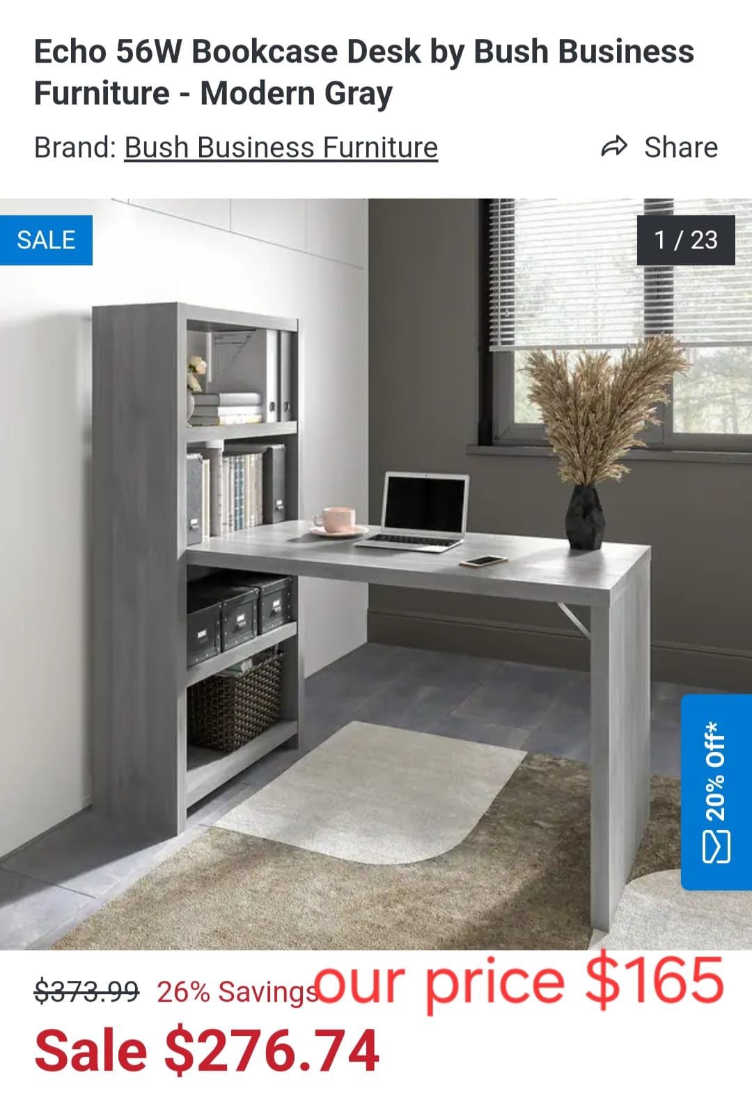 Echo 56W Bookcase Desk by Bush Business Furniture - Modern Gray