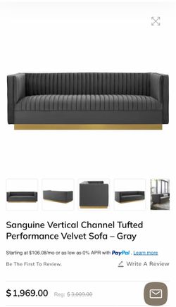 TUFTED MODERN SOFA WITH GOLD BASE GREY