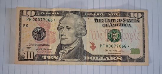 $10 Star Note with Low rare serial number