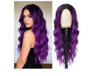Ombre Purple Wigs for Women,26 Inch Long Wavy Curly Hair Deep plum layered waves,Easy-style,Beginner-friendly,Mystical synthetic style for Halloween c