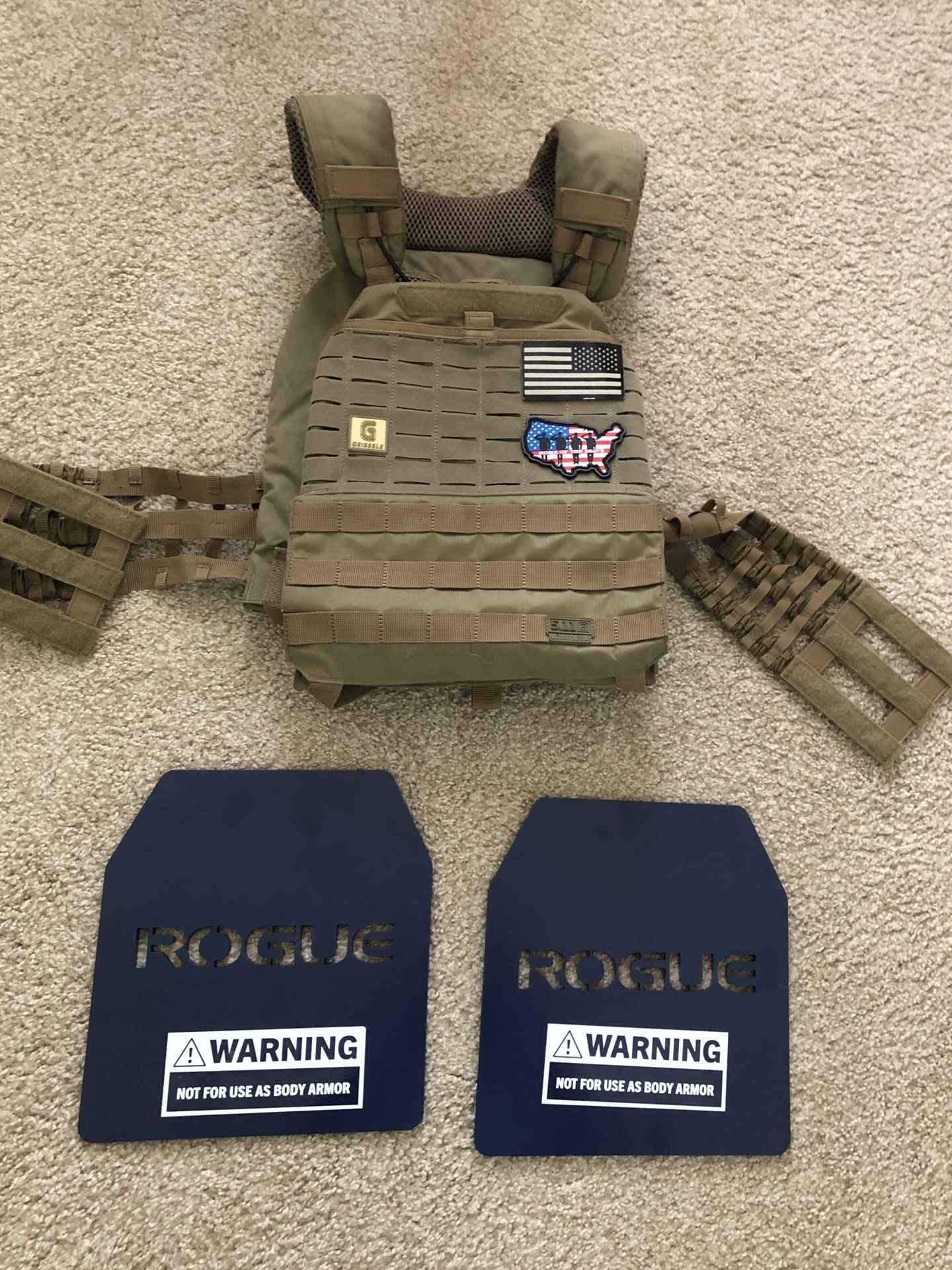 Weight Vest-TACTEC PLATE CARRIER w/ Rogue Fitness 20 lbs Plates ($180)