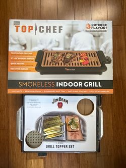 NWT BUNDLE Top Chef Smokeless Indoor Grill + Jim Beam 2 piece grill topper set
