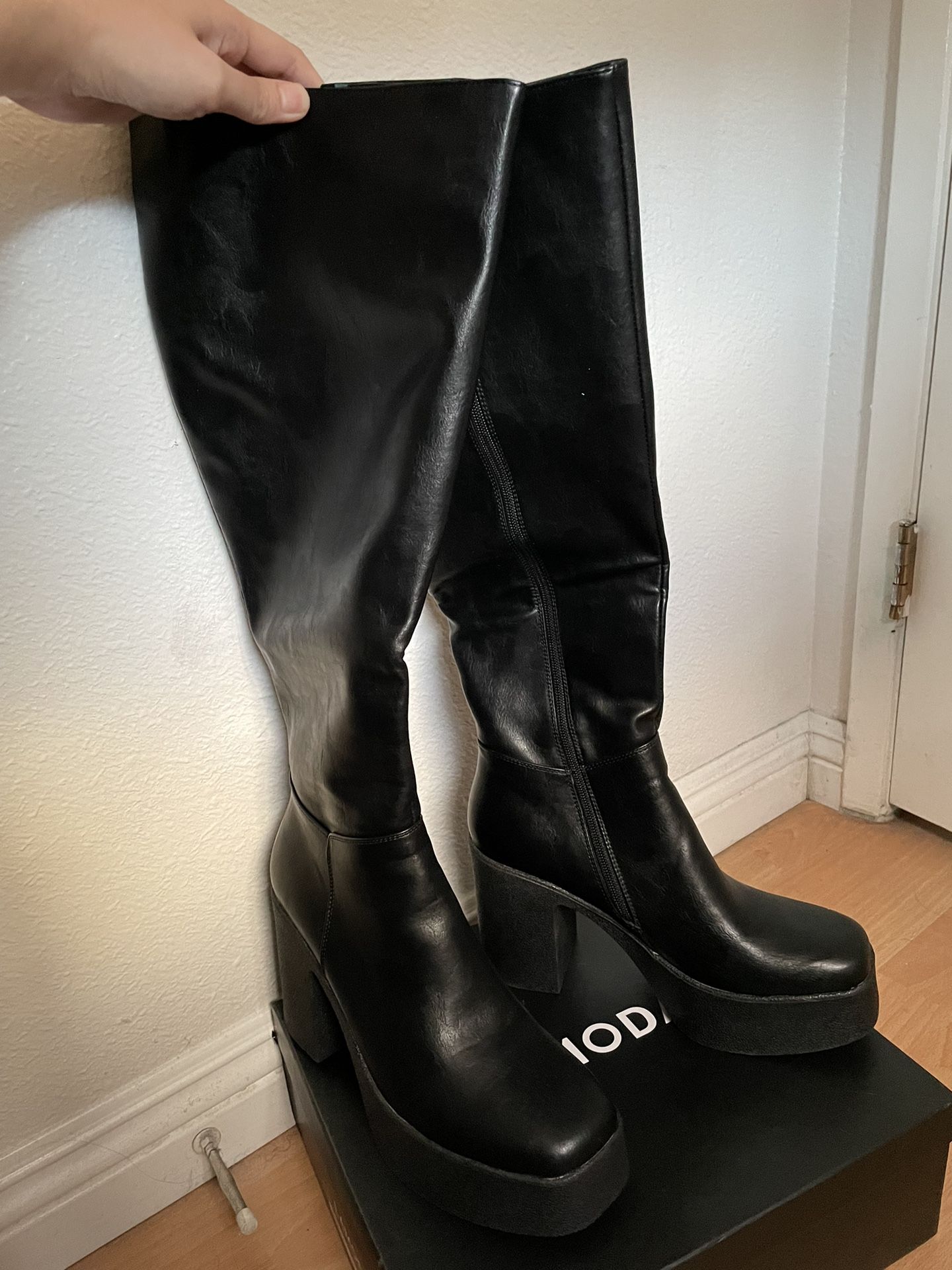 Lamoda Slick Nicks Knee High Platform Boots (WIDE FIT) Women's