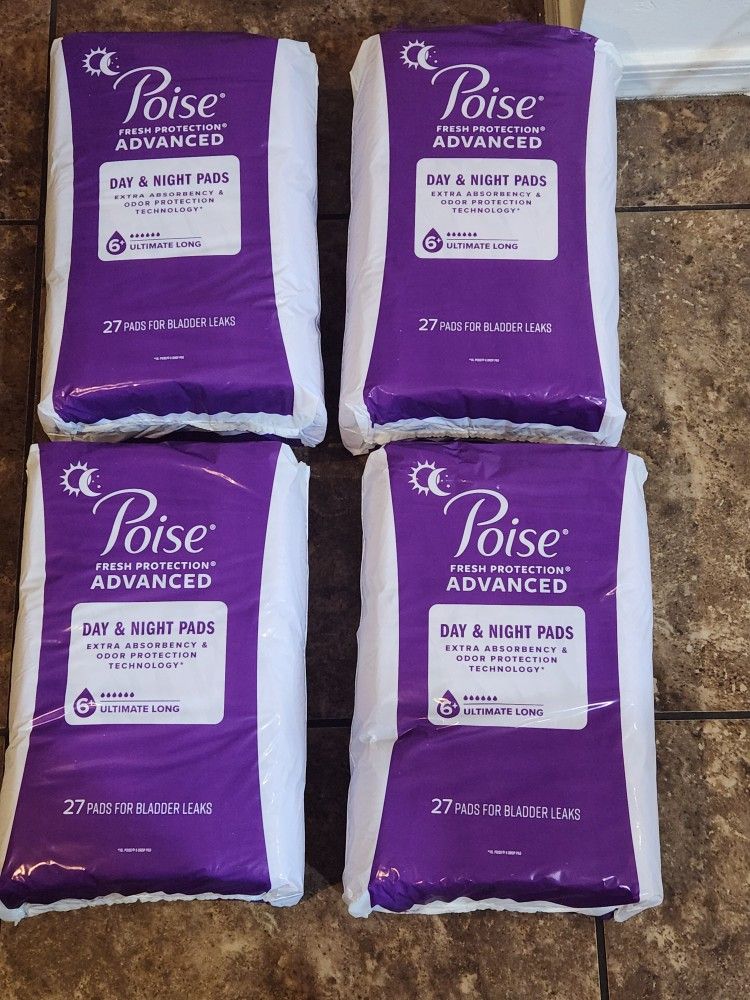 Brand New Packages of Poise 6+ Absorbency Ultimate Long Pads 27 count