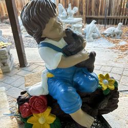 New Boy With Dog Made Out Of Cement Perfect Gift 🎁 