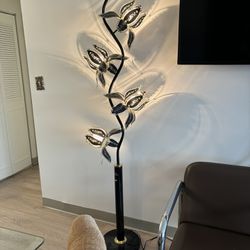 Black And Goldtone Lotus Floor Lamp 