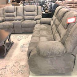 McCade Cobblestone Reclining Living Room Set Sofa And Loveseat 