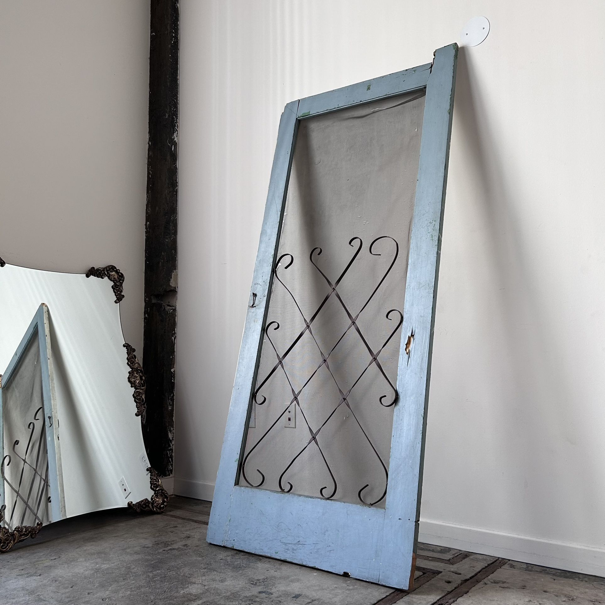 ⭐️ Vintage Wrought Iron Screen Door (Distressed Blue) ⭐️