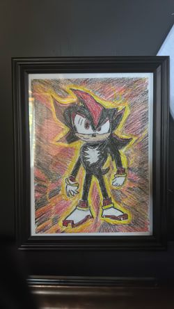 Hand colored, drawing, Shadow the hedgehog, collectible, memorabilia, art, painting