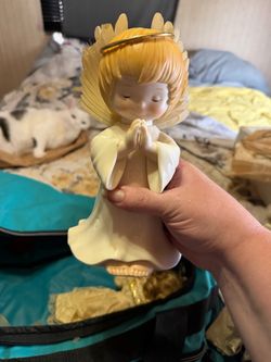 Ceramic Praying Angel Figurine with Gold Halo