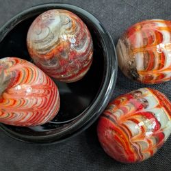 *One* Vtg Mini Hand Blown Art Glass Egg Multi-Color Zigzag Swirl 1.5" T