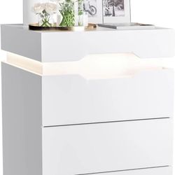 LED Nightstand with Charging Station, 3 Drawers for Bedroom, Living Room, Large Capacity, 27.5" Height, White