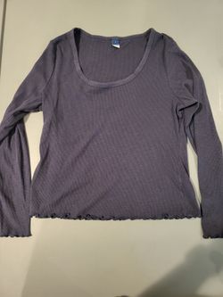 💙 Old Navy Women’s Large Blue Ribbed Long Sleeve Lettuce Hem Top