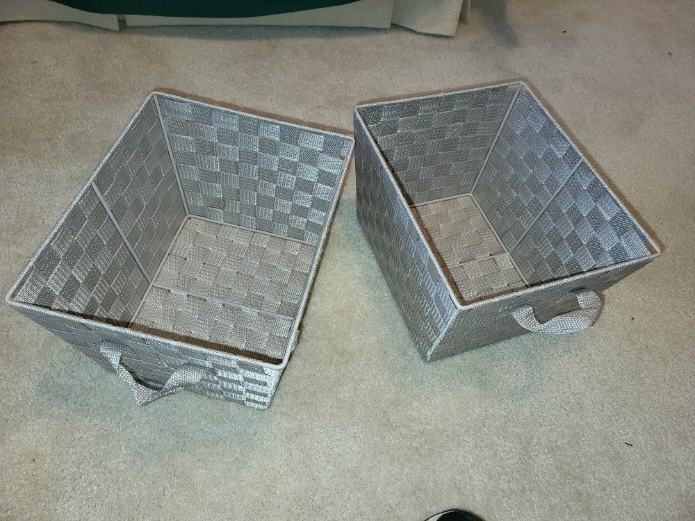 Bins For Storage. Like New. Metal Frame. Woven Fabric