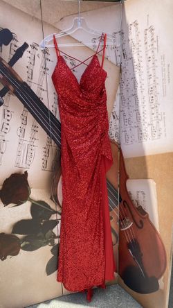Sparkly Bright Red Slit Prom Dress