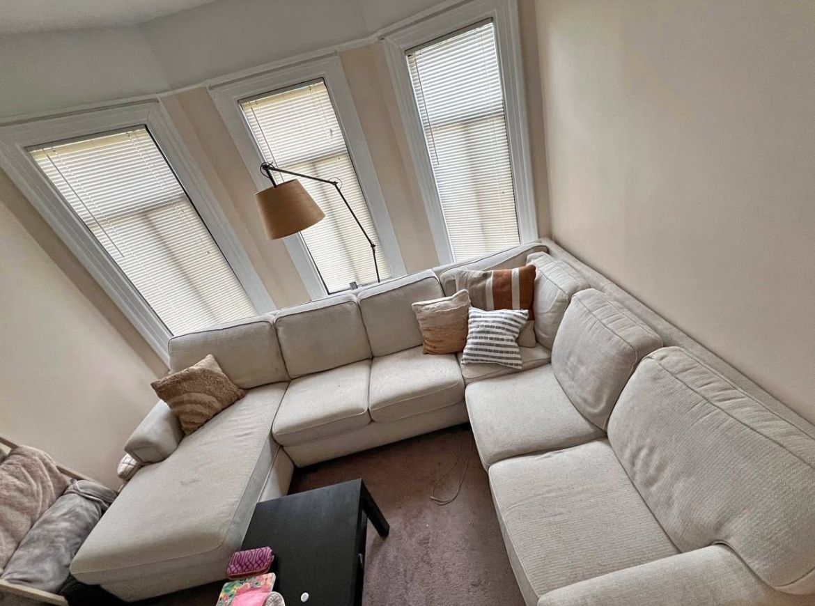 Cream/ Off-white Sectional Couch with Chaise