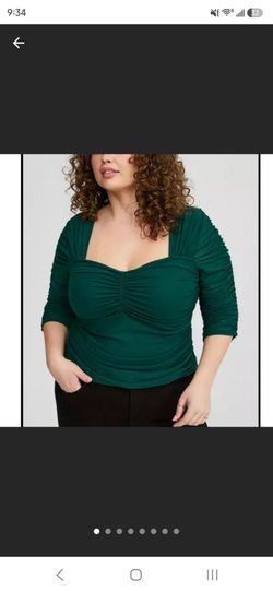 Torrid Green Mesh Ruched Blouse (Size 3)
