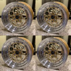 NEW VMS Revolver Gold and Polished Wheels 15x8 Rims 4x100 and 4x114.3