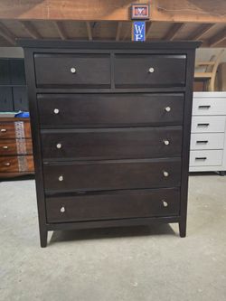 Modern Dark Espresso 6 Drawer Tallboy Dresser