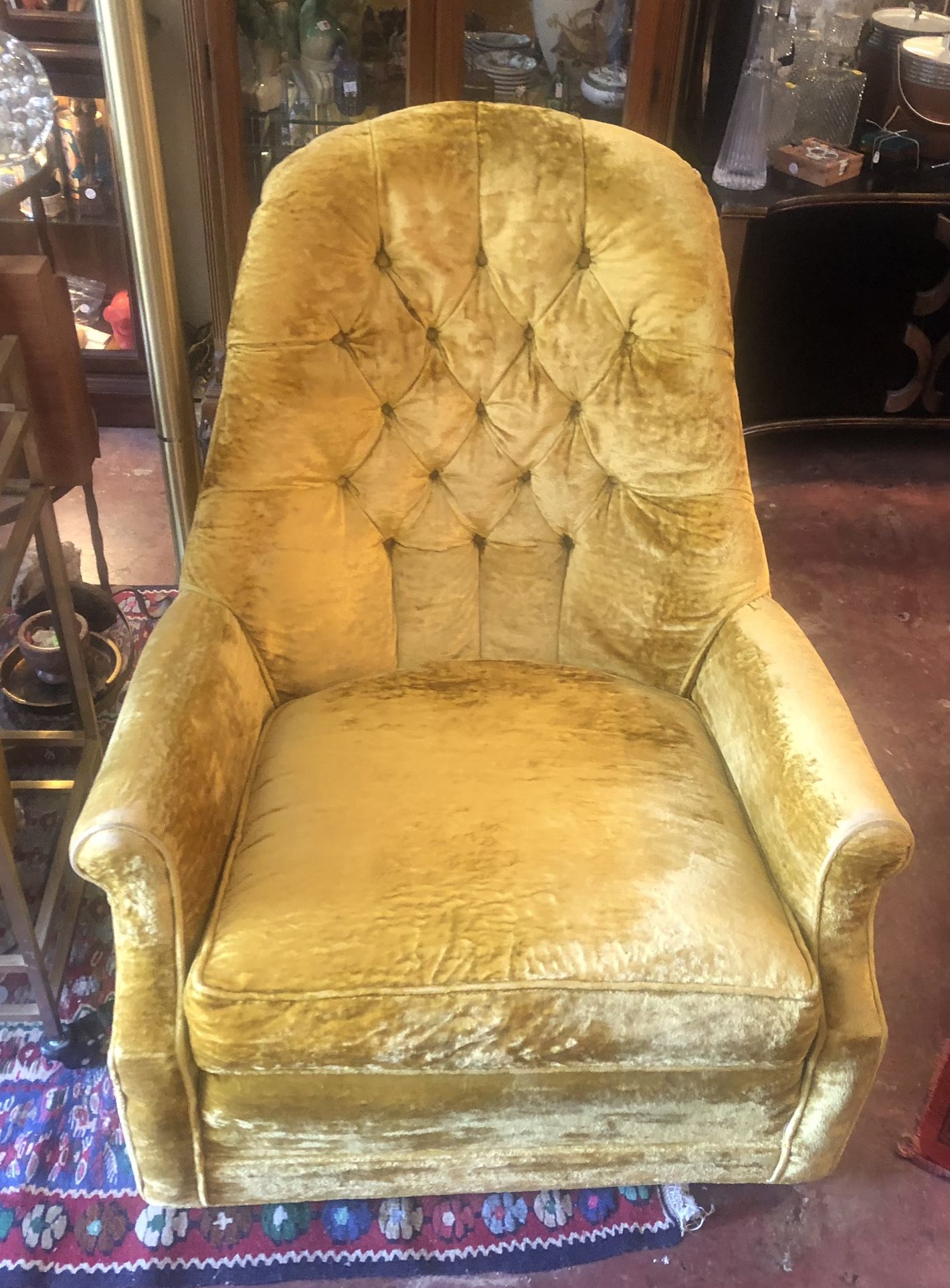 Vintage Mid Century Yellow Gold Velvet Chair 