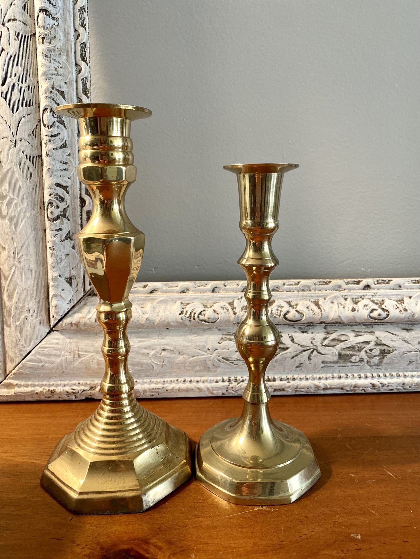 Set Of Similar Brass Candlesticks. Boho. Midcentury .