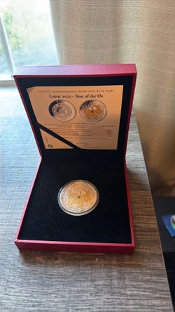 2021 Fiji Year of the Ox Silver Coin 1 oz .999 Proof Gold Plated Limited Mintage