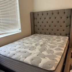bed Frame, Mattress And Bed Topper 