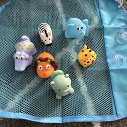 Mold Free Bath Toys, 6 Pack Baby Bathtub Toys for Toddlers 1-3, No Hole No Mold Animal Bath Toys with Mesh Bag for Infants 6-12, Shower Toys for Kids 